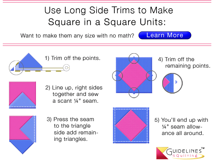 Trim Triangles Accurately using the Pre-Tool by Guidelines4Quilting - Square in a Square