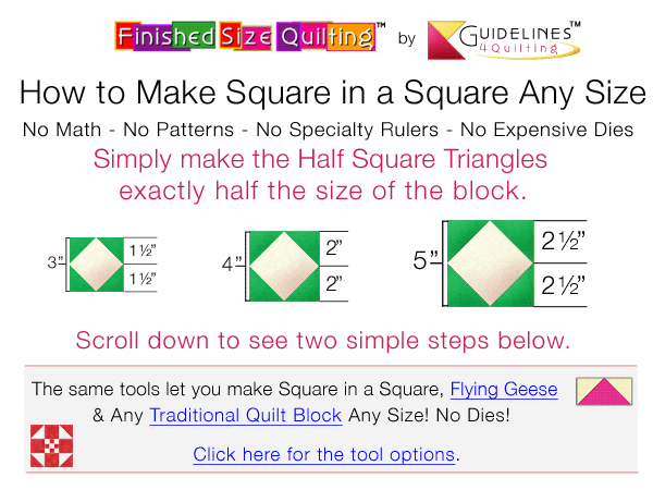 How to make square in a square any size! No dies! - Guidelines4Quilting