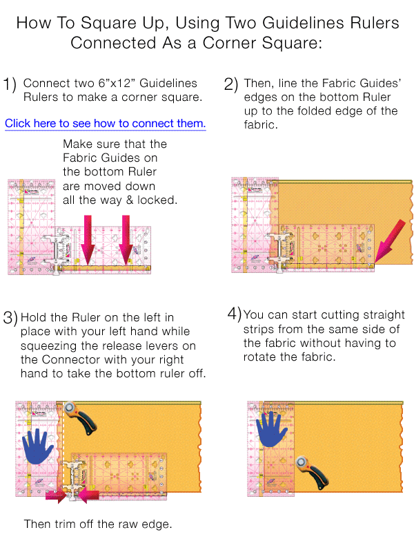 Use 2 Guidelines Rulers to square up fabric