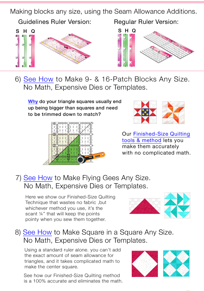 Make Blocks Any Size using Finished-Size Quilting Techniques by Guidelines4Quilting